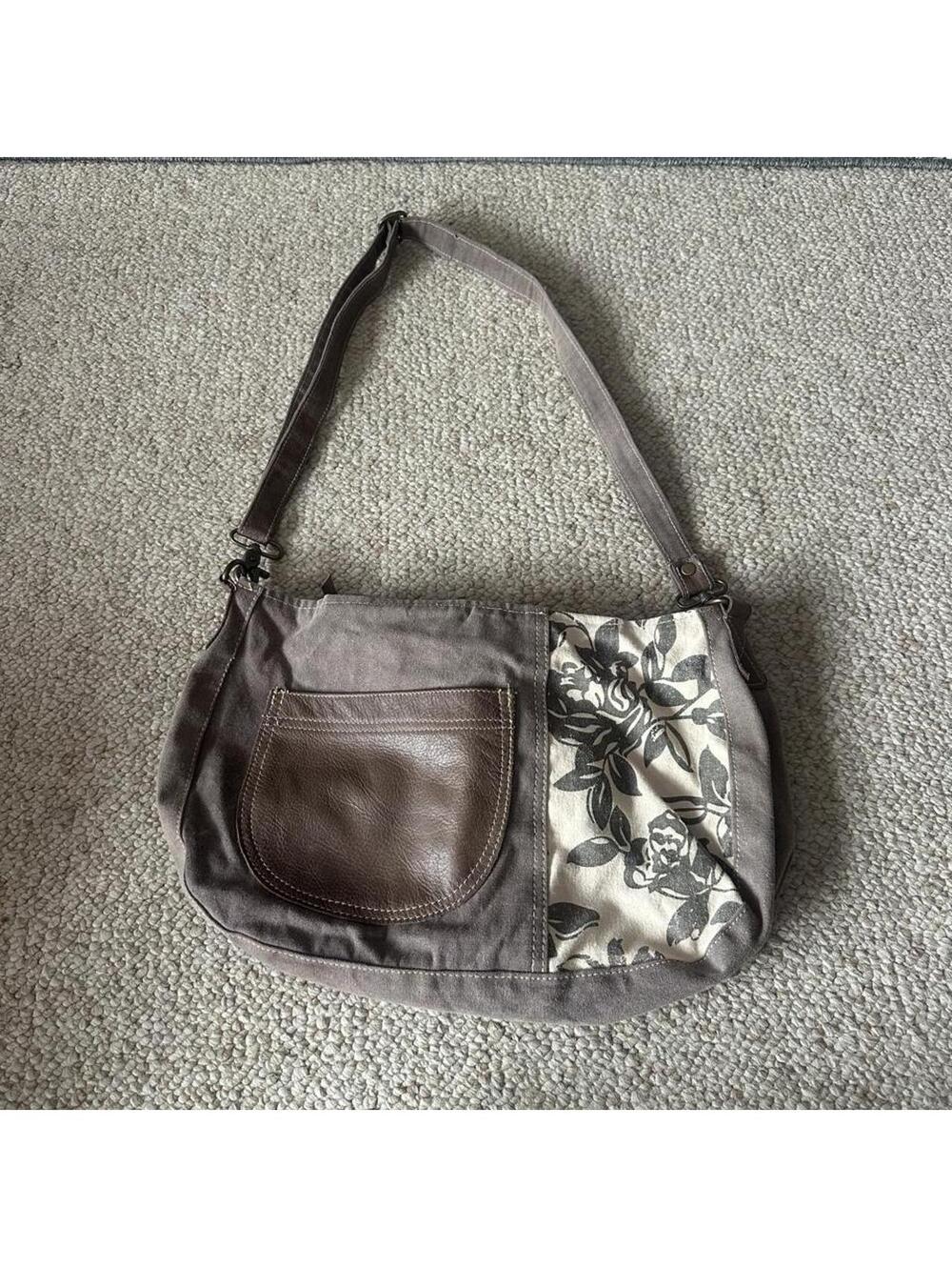 Chloe and alex brown and tan floral canvas shoulder bag